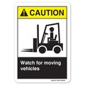 Signmission ANSI Caution Sign, Watch For Moving Vehicles, 5in X 3.5in Decal, 10PK, 3.5" W, 5" L, Landscape, PK10 OS-CS-D-35-L-19795-10PK